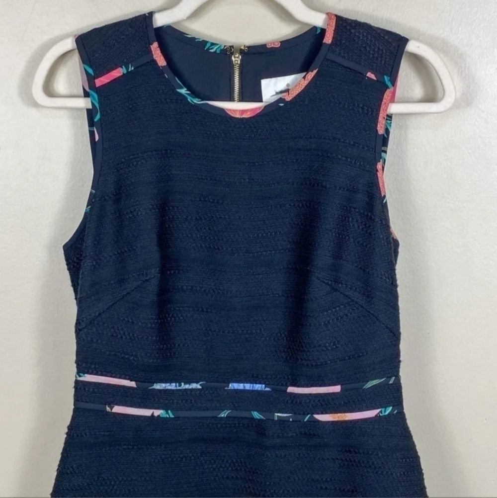 KATE SPADE New York Floral Blossom Trim Tweed Black Dress Women's Size 0 LBD EUC